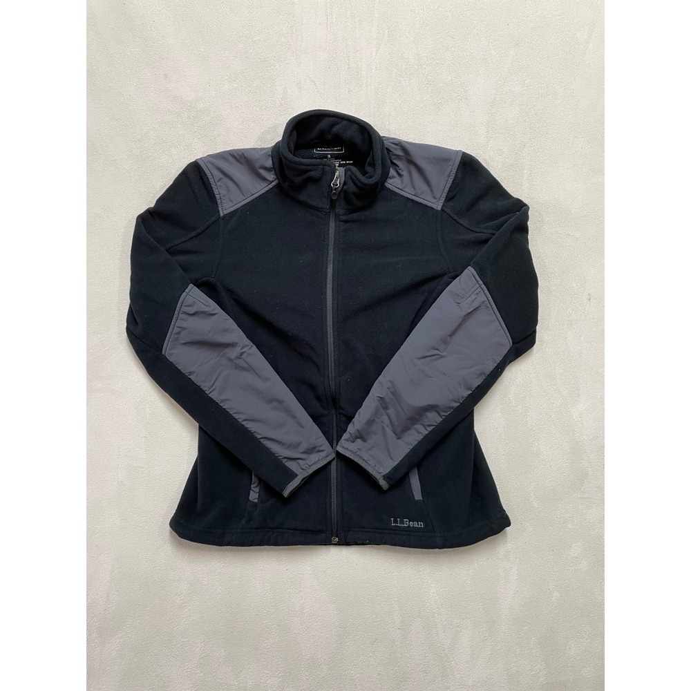 LL Bean Polartec Fleece Jacket Womens Small Black Gray Full Zip Hiking OJMW9